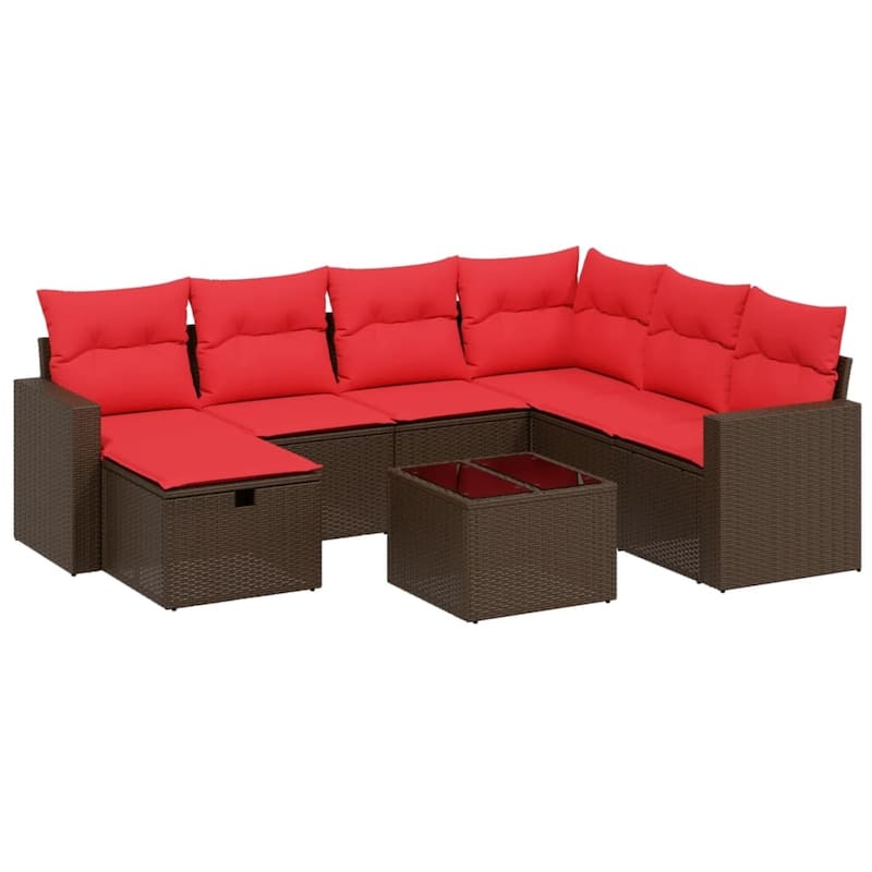 vidaXL Patio Sofa Set with Cushions Outdoor Conversation Furniture Poly Rattan - 24.4" x 24.4" x 27.2"