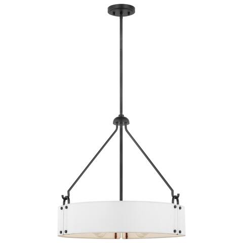 Halter 4 Light Pendant Medium Base 60 Watt Matte Black Finish White Fabric Shade