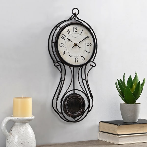 FirsTime & Co. Harwick Pendulum Wall Clock, American Crafted, Black, Metal, 9.1 x 2.36 x 20 in