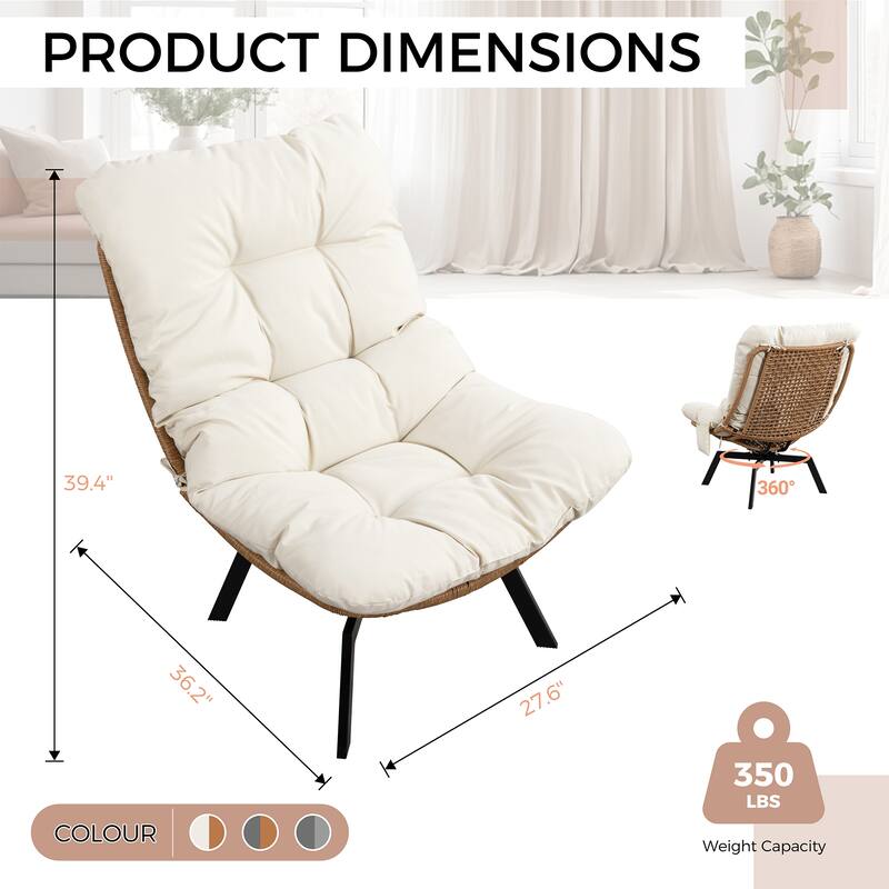 Outdoor Wicker Swivel Chair,Nature Rattan Patio Rotating Chair with Cushion