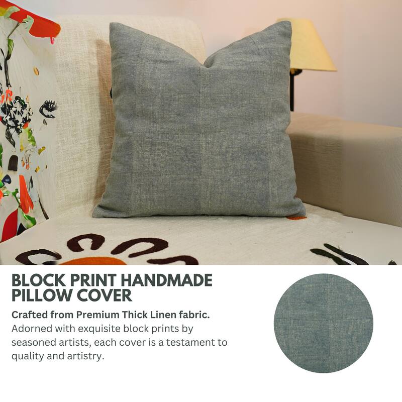 Fabdivine Throw Solid Blue Home Décor Farmhouse Heavy Linen Cushion Cover, Bori