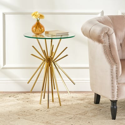 17.75" Modern Round End Table with Metallic Frame and Glass Tabletop for Living Room or Bedroom