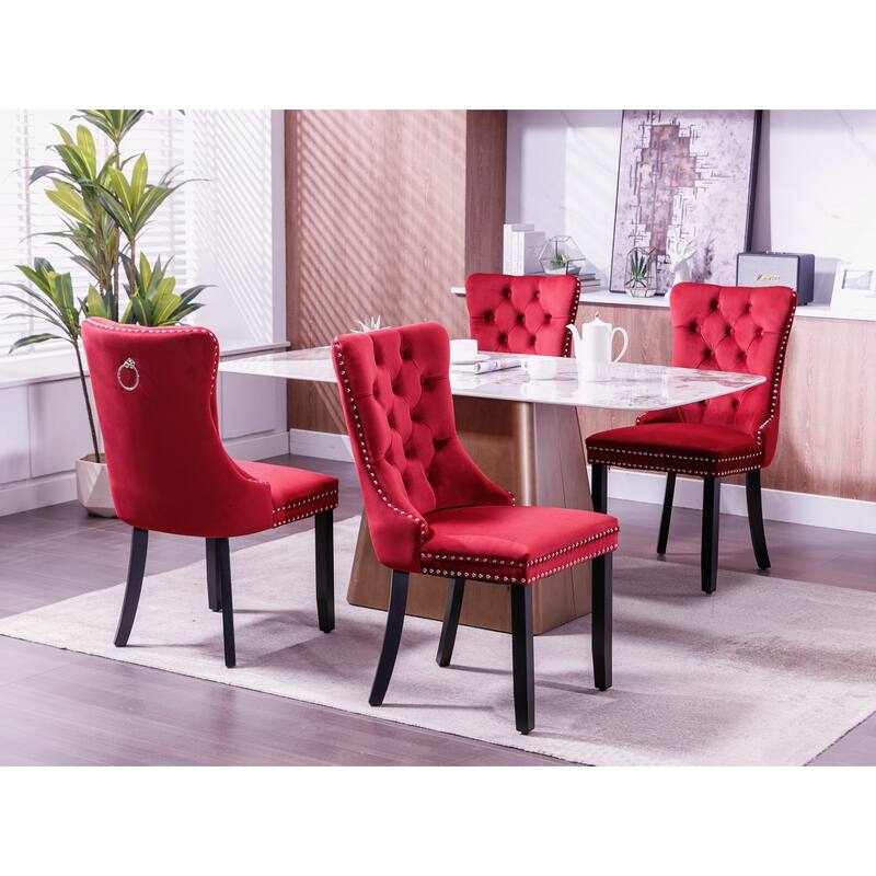 High-end Tufted Solid Wood Contemporary Velvet Upholstered Dining Chair with Wood Legs Nailhead Trim 2-Pcs Set