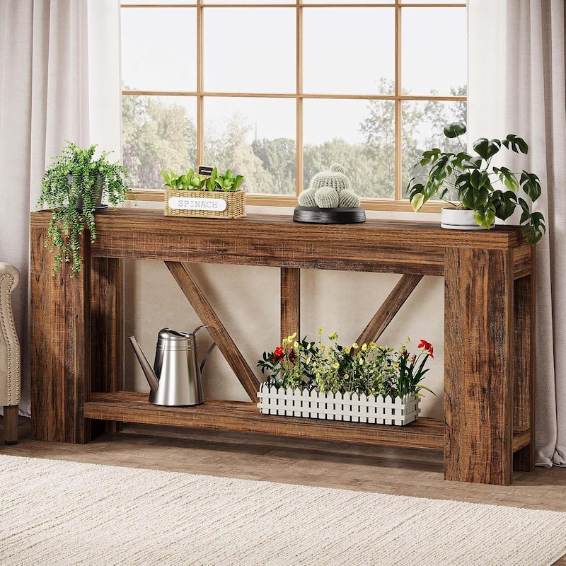 70.9 Inches Long Console Table, 2 Tiers Farmhouse Sofa Table for Entryway, Hallway