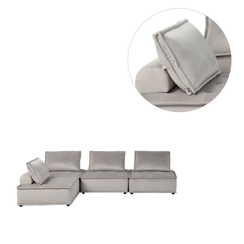 4 Piece Velvet Modular Sectional Sofa with Tufted Seat Design