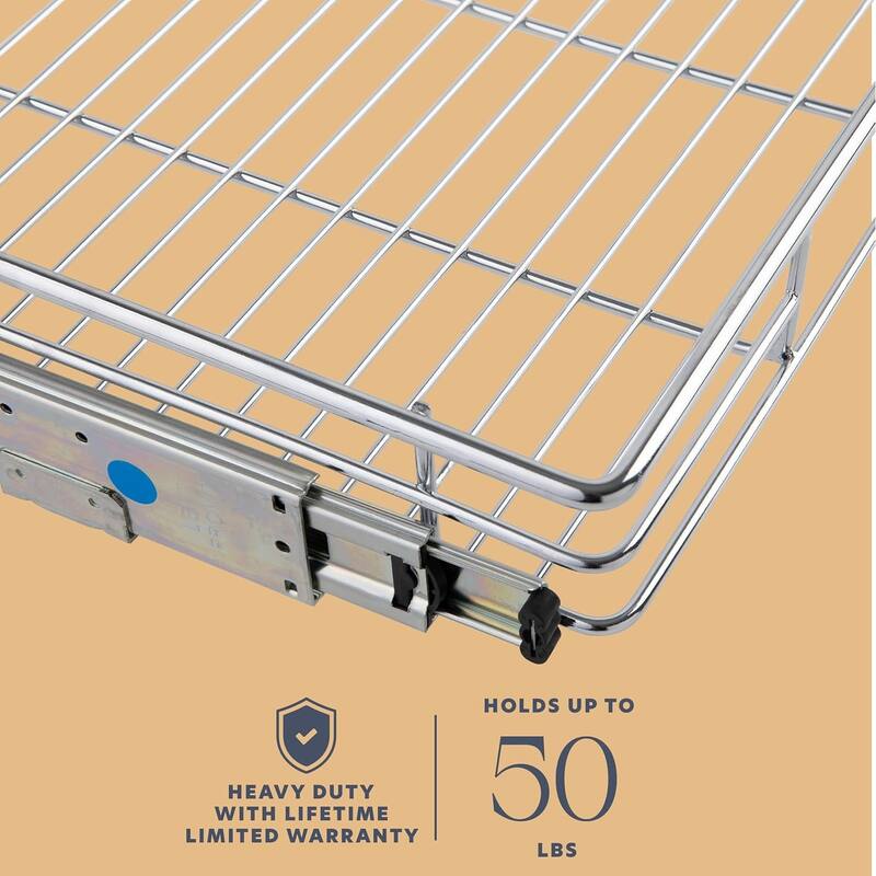 Pull Out Cabinet Drawer Organizer, Heavy Duty- Steel Metal- Chrome Finish