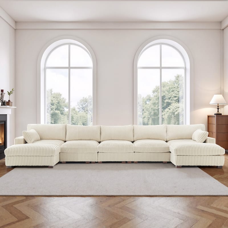 Modern Oversized Plush Corduroy Modular Sectional Sofa with 2 Ottomans