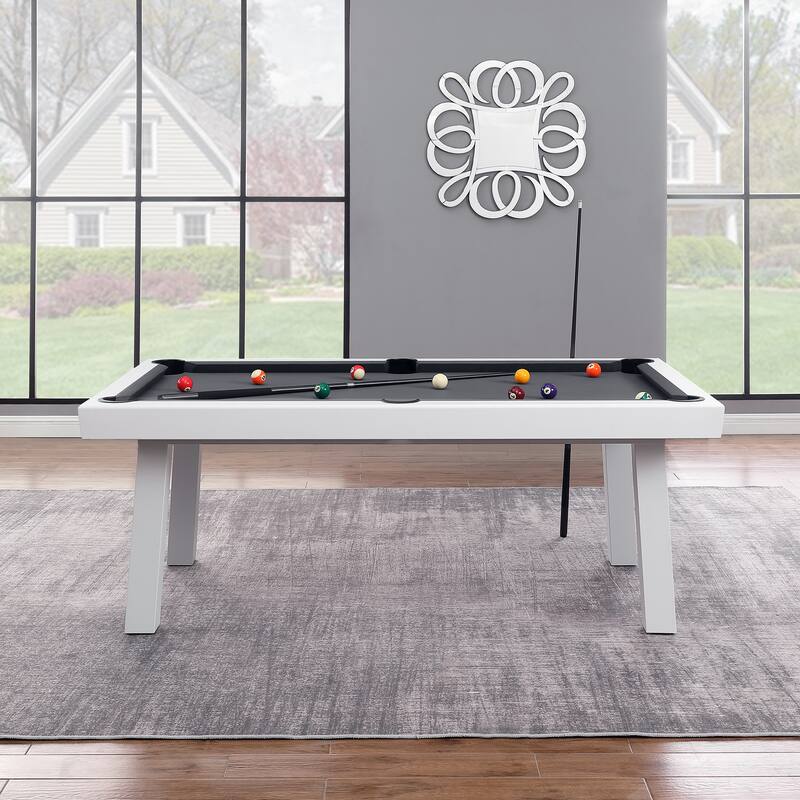 Laguna Indoor/Outdoor 7ft Slate Pool Table Dining Set with 2 Benches & Accessories, White Finish