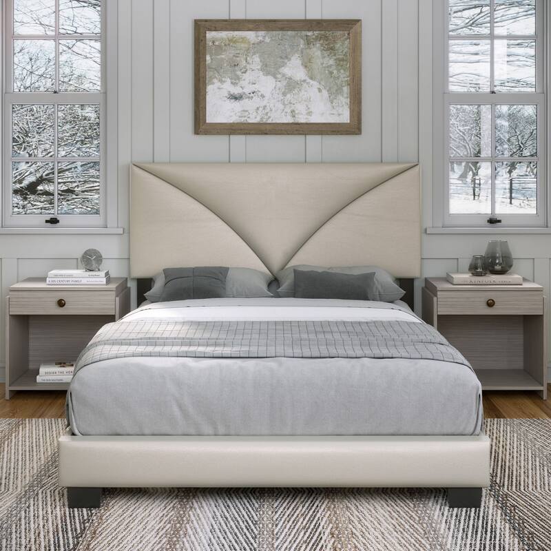 Boyd Sleep Cornerstone Faux Leather Upholstered Platform Bed Frame with Adjustable Headboard - Silver - Twin