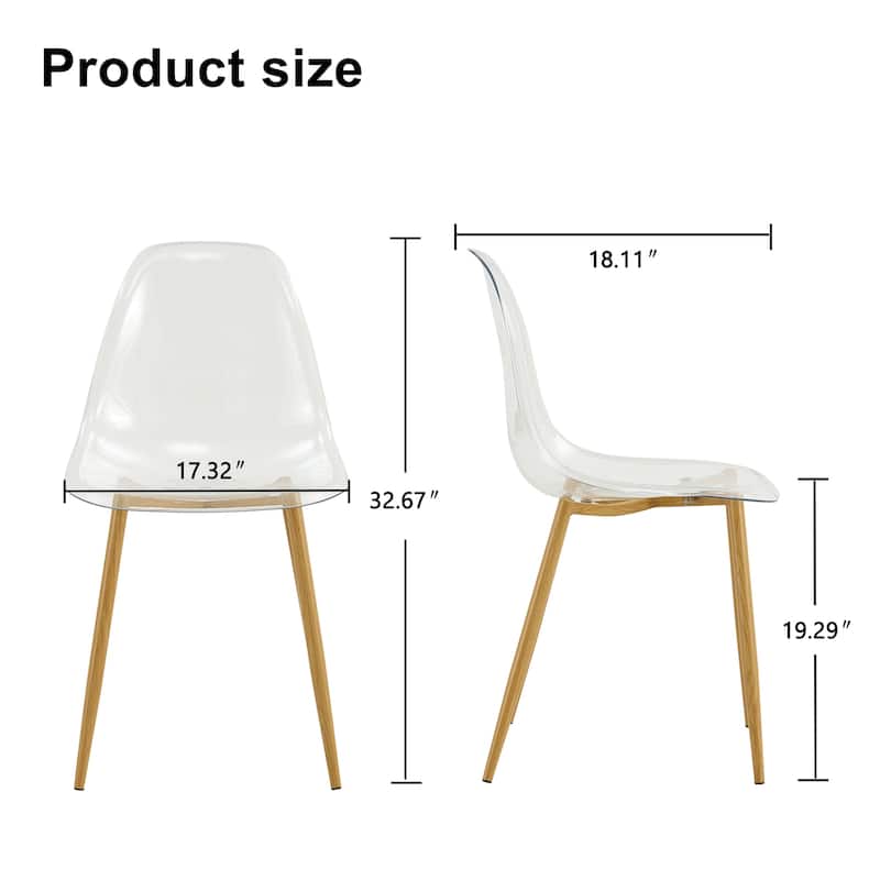 Modern minimalist armless crystal dining chair, plastic chair set of 6 with metal legs