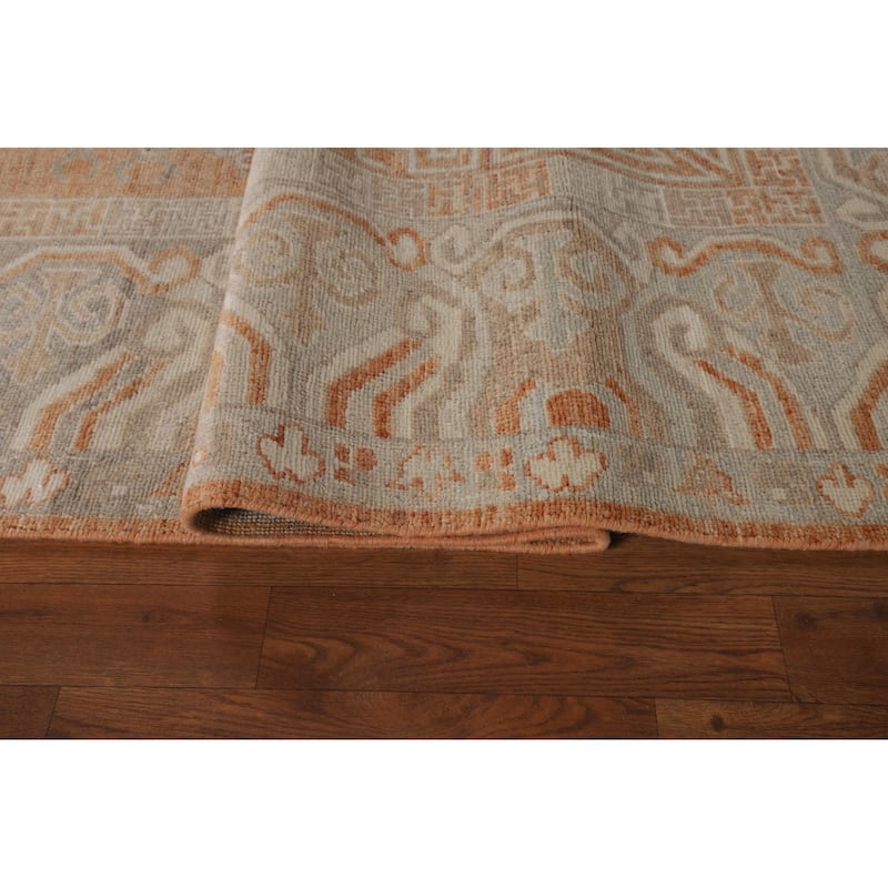 Orange Oushak Vegetable Dye Turkish Area Rug Hand-Knotted Wool Carpet - 8'3"x 9'9"