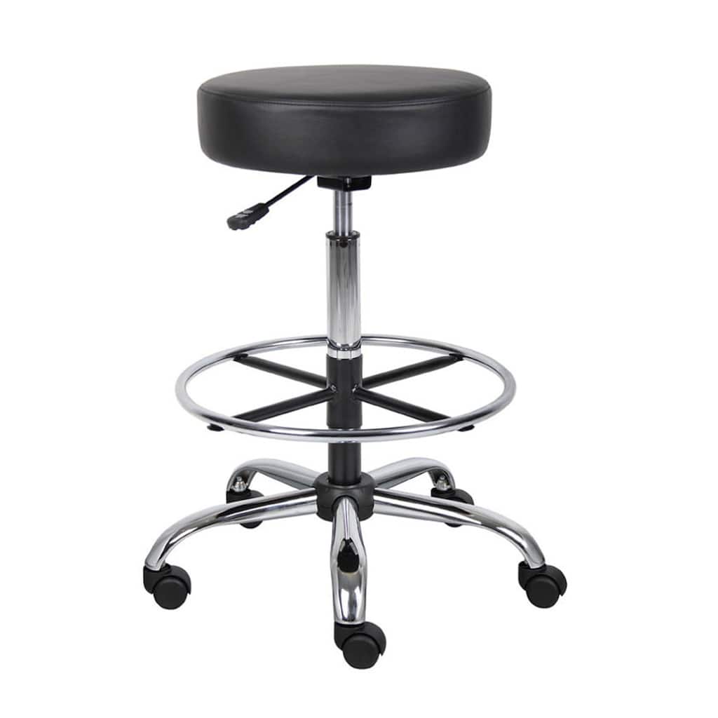 Fea Medical Drafting Stool, Round Black Vinyl, Chrome Footring