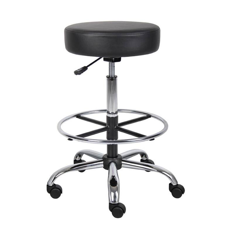 Fea Medical Drafting Stool, Round Black Vinyl, Chrome Footring