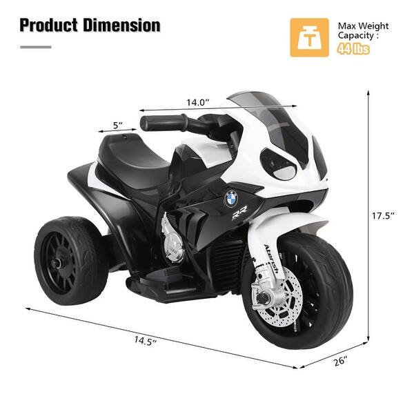 dimension image slide 0 of 2, 6V Kids 3 Wheels Riding BMW Licensed Electric Motorcycle - 26" x 14.5" x 17.5" (L x W x H)