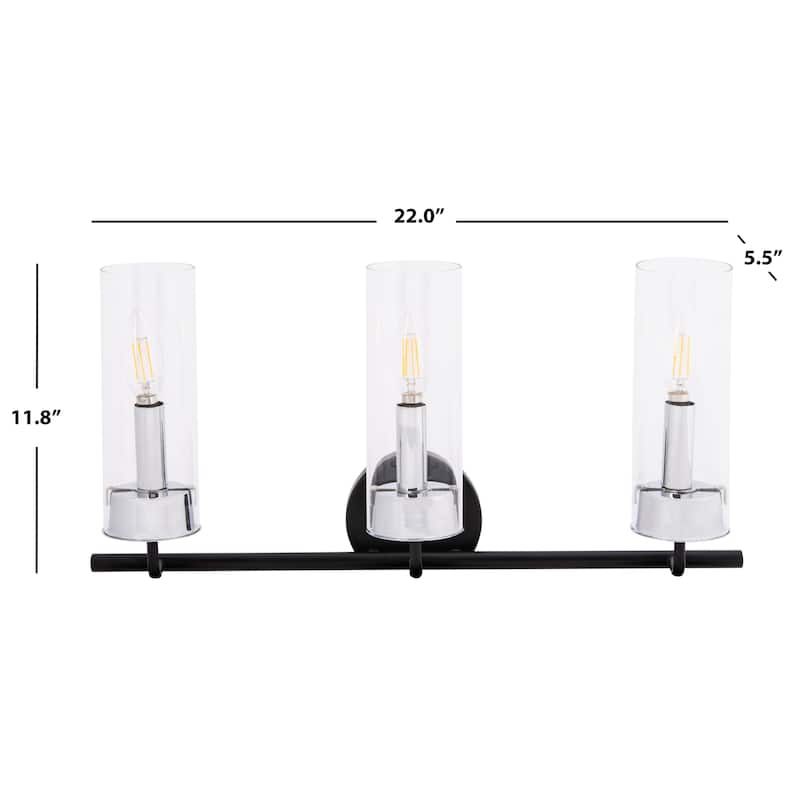 SAFAVIEH Lighting Remery 3-light LED Vanity Sconce - Matte Black/Chrome - 22"W x 6"D x 12"H