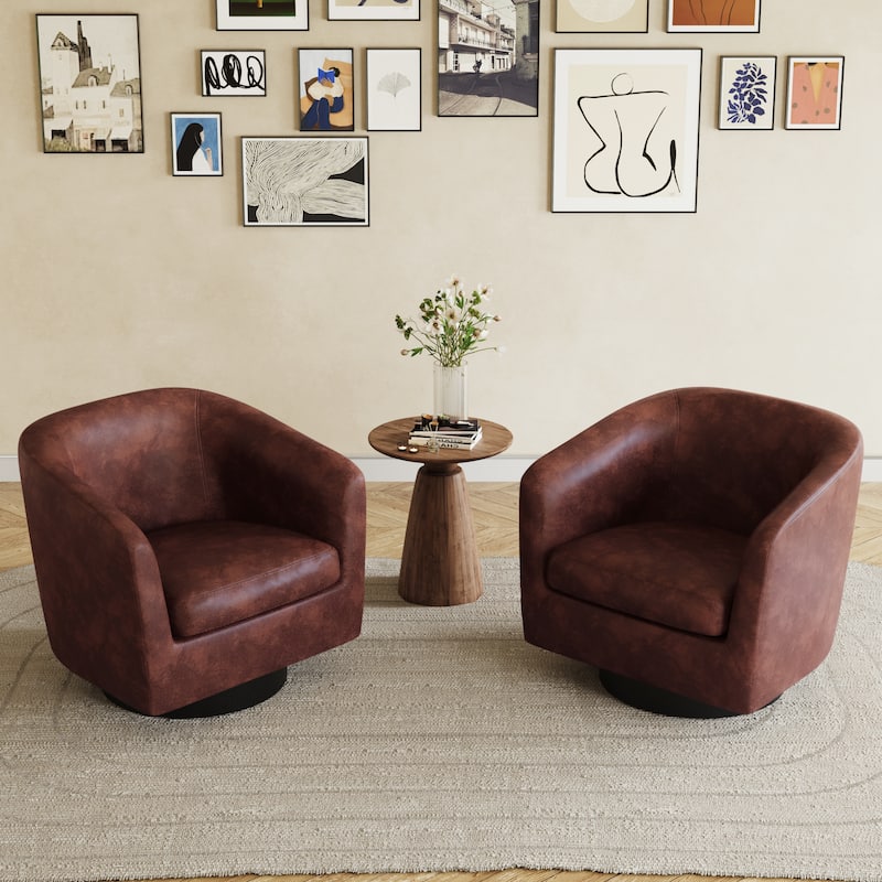 2 Set 360°Swivel Fabric Accent Chairs Barrel Armchairs
