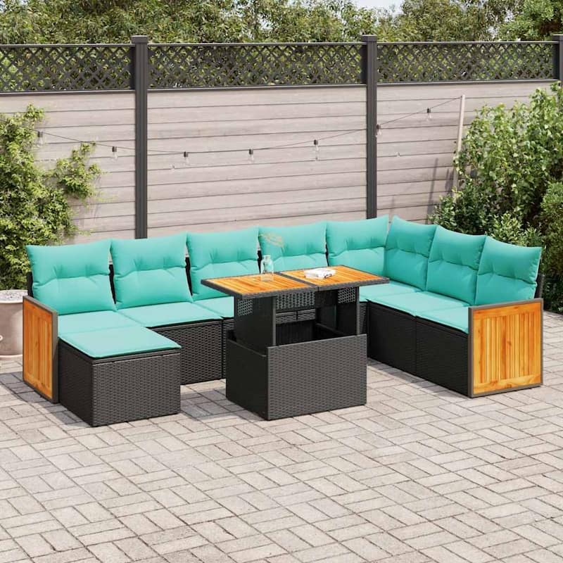 vidaXL Patio Sofa Set with Cushions Outdoor Furniture 9/11 Piece Poly Rattan - Black - 24.4 x 24.4 x 27.2