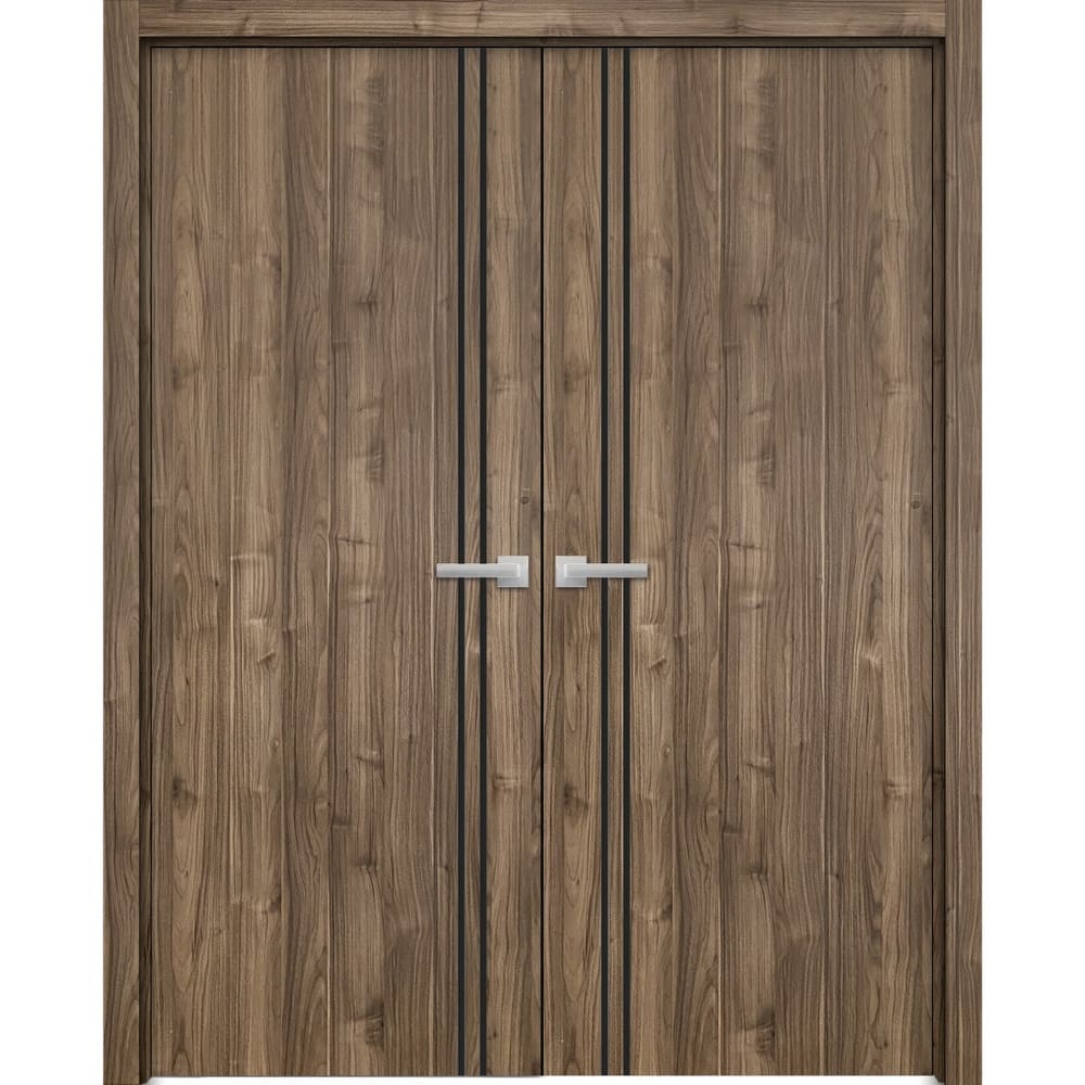 Solid French Double Doors 56 x 80 Planum 0016 Walnut with
