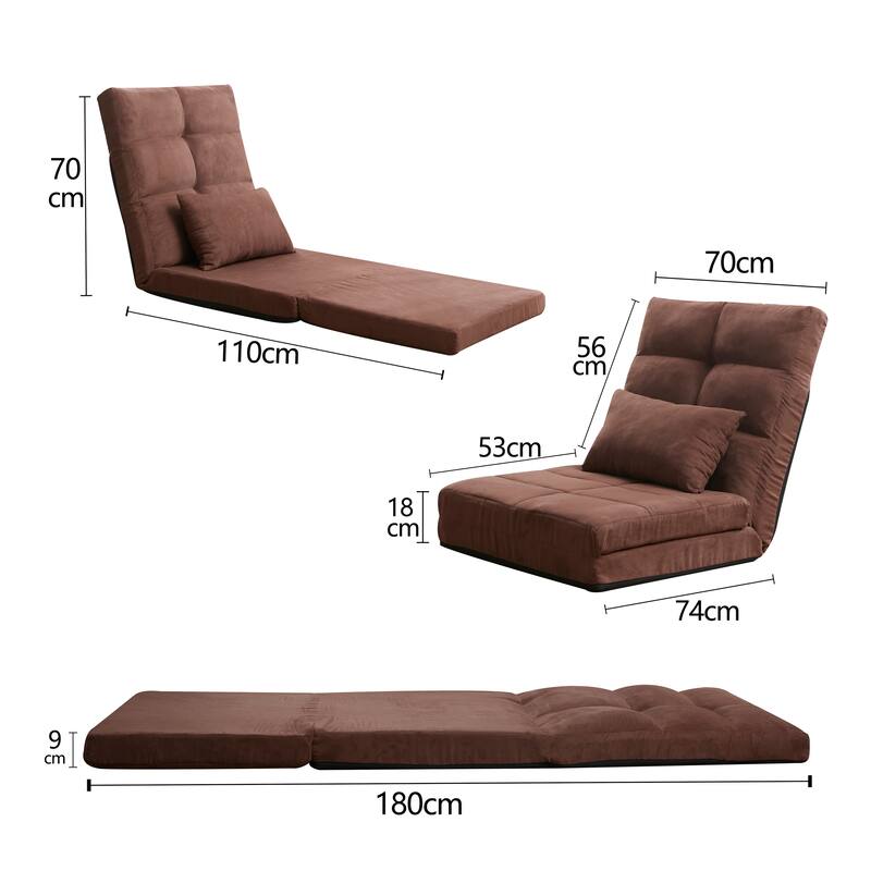 Brown 27.56" Adjustable Foldable Lounge Chair with Pillow