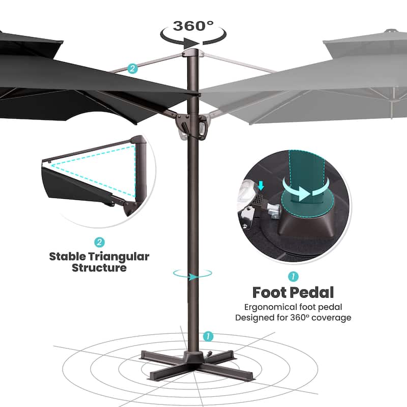 Outdoor Patio Dual Top Cantilever Umbrella with 4-Piece Fillable Weighted Base