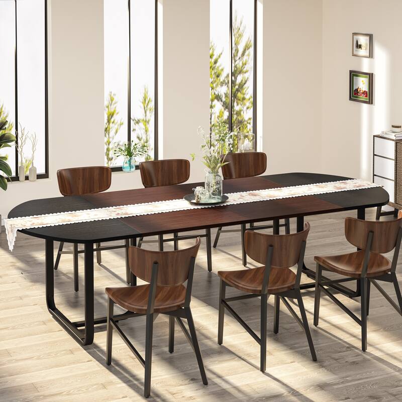 70.86" Modern Oval Dining Table with Splicing Board, Curved Kitchen Tables for 6-8