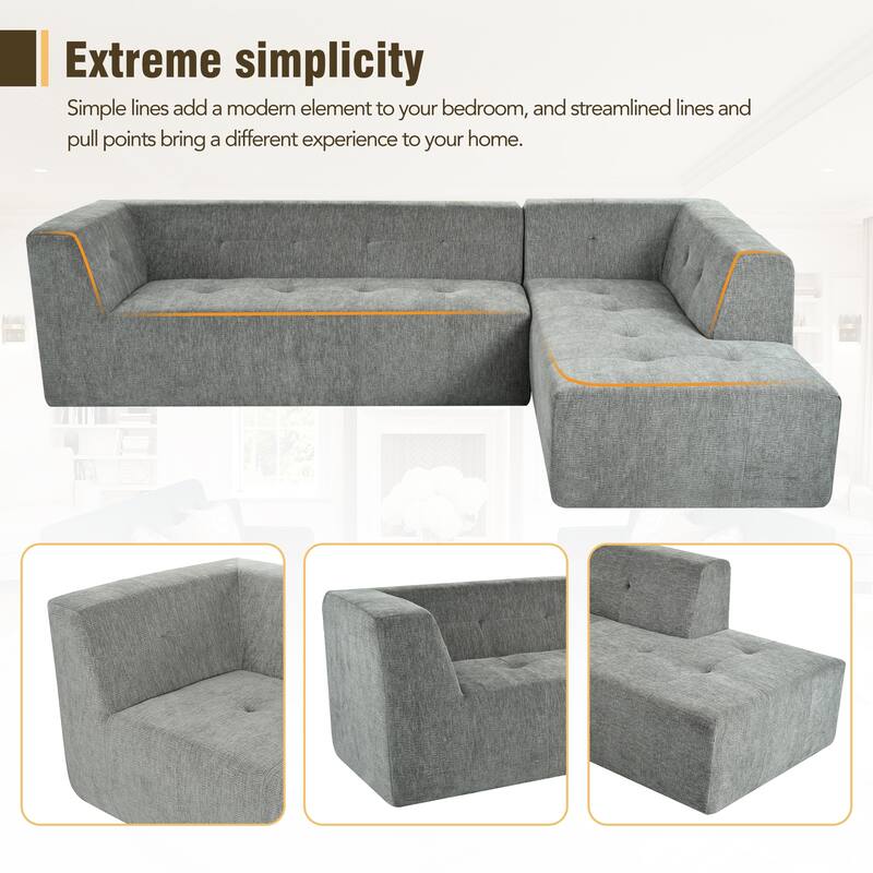 112.2" Chenille Modular L-Shaped Sofa Bed with Free Combination Design and No-Assembly Required