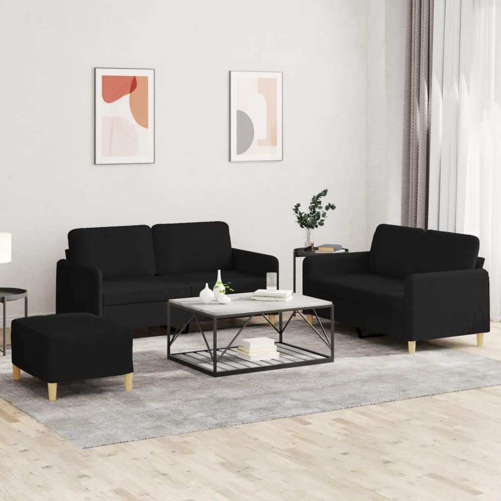 vidaXL Sofa Set Black Fabric (100% polyester), metal, textilene, plywood - 30.3 x 62.2 x 31.5 in