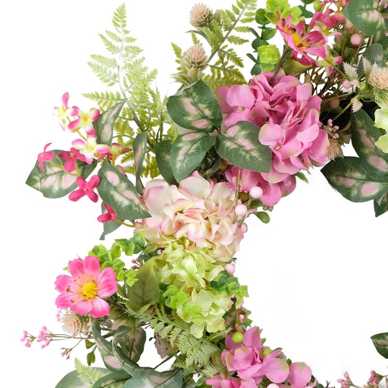 Dogwood and Hydrangea Artificial Floral Spring Wreath - 26" - Pink and White