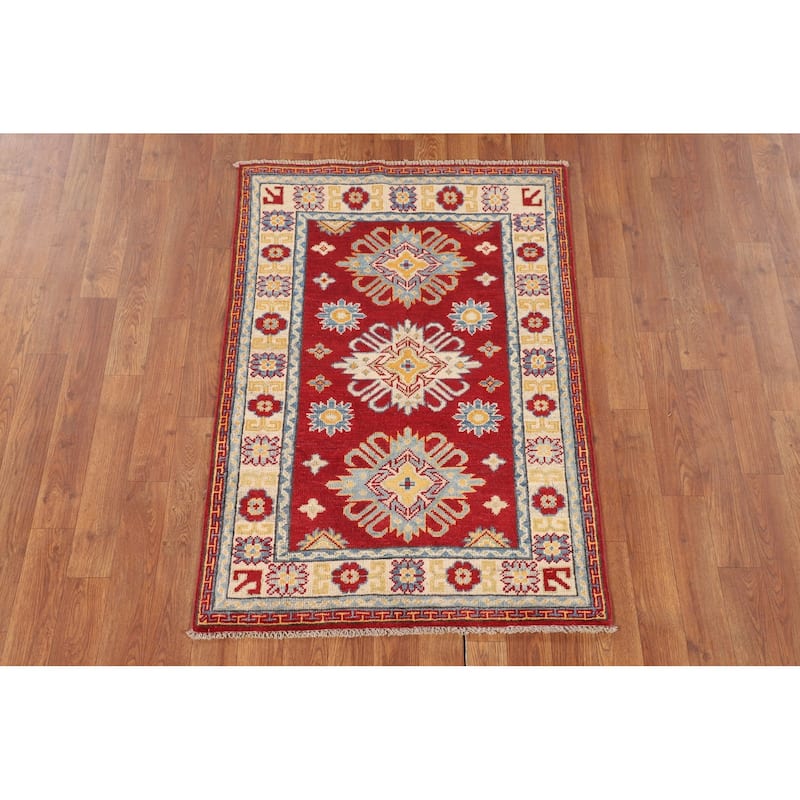 Kazak Accent Rug Hand-Knotted Red Traditional Wool Carpet - 2'7" x 3'10"