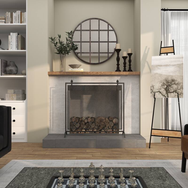 Black Metal Extra Large Free Standing Adjustable Display Stand Easel with Chain Support and Wood Accents