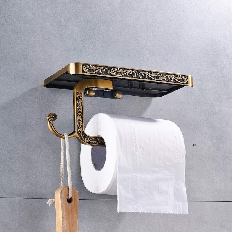 AITINKAN Wall Mount Toilet Paper Holder with Hook in Aluminum Bronze