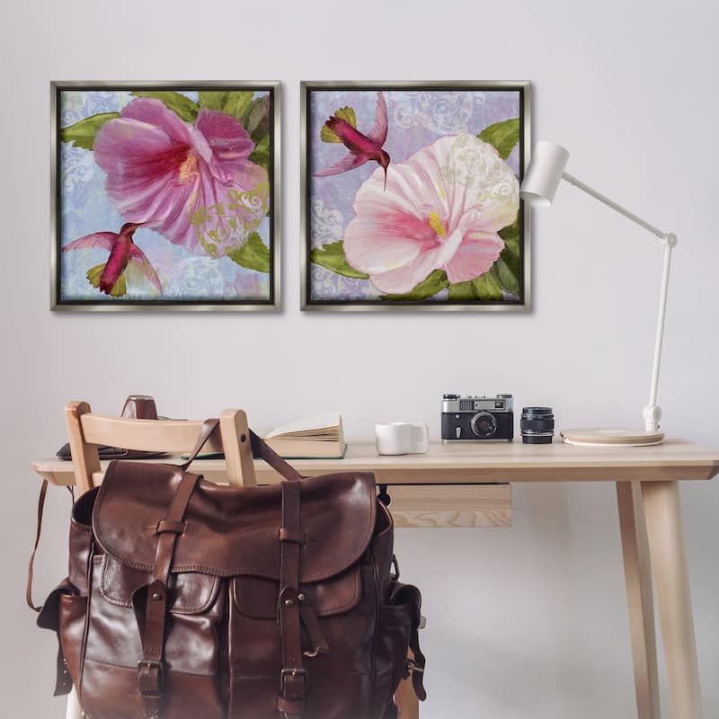 Stupell Hummingbirds & Poppy Bulbs Framed Floater Canvas Wall Art Design By Sasha (Set of 2)