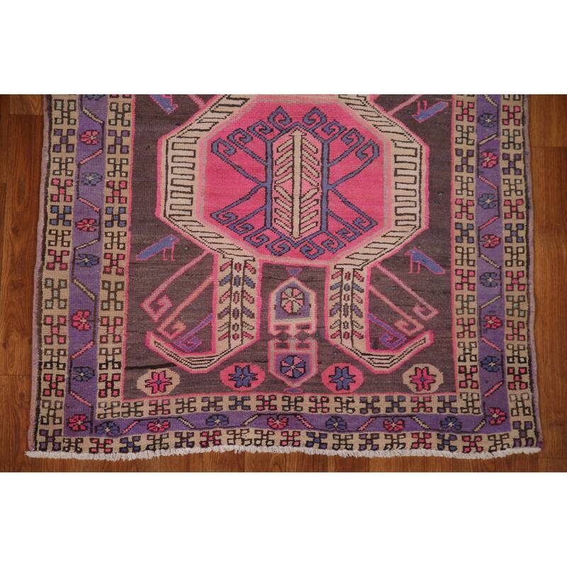 Meshkin Persian Vintage Runner Rug Handmade Wool Carpet - 3'4" x 10'0"