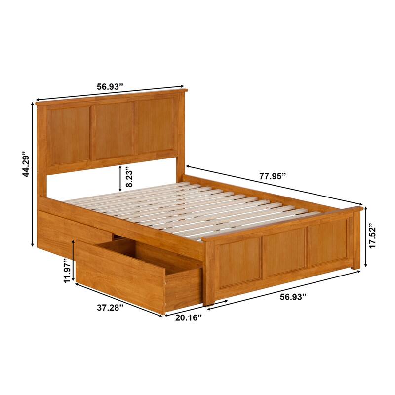 Solid Wood Platform Bed with Footboard & Storage Drawers - Full Size Bed Frame