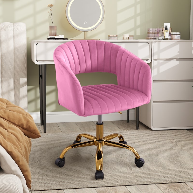 HOMEFUN Velvet Upholstered Swivel Adjustable Height Home Office Chair With Wheels