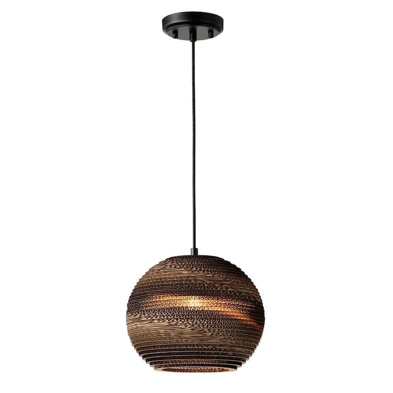 1-light Brown Natural Pendant Light With Nordic Style Globe Cardboard Shade For Dining Table
