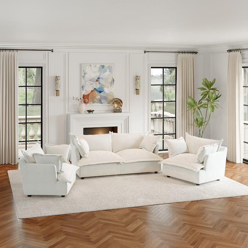 Cloud Chenille Upholstered Modular Sectional Sofa - Beige-4 piece