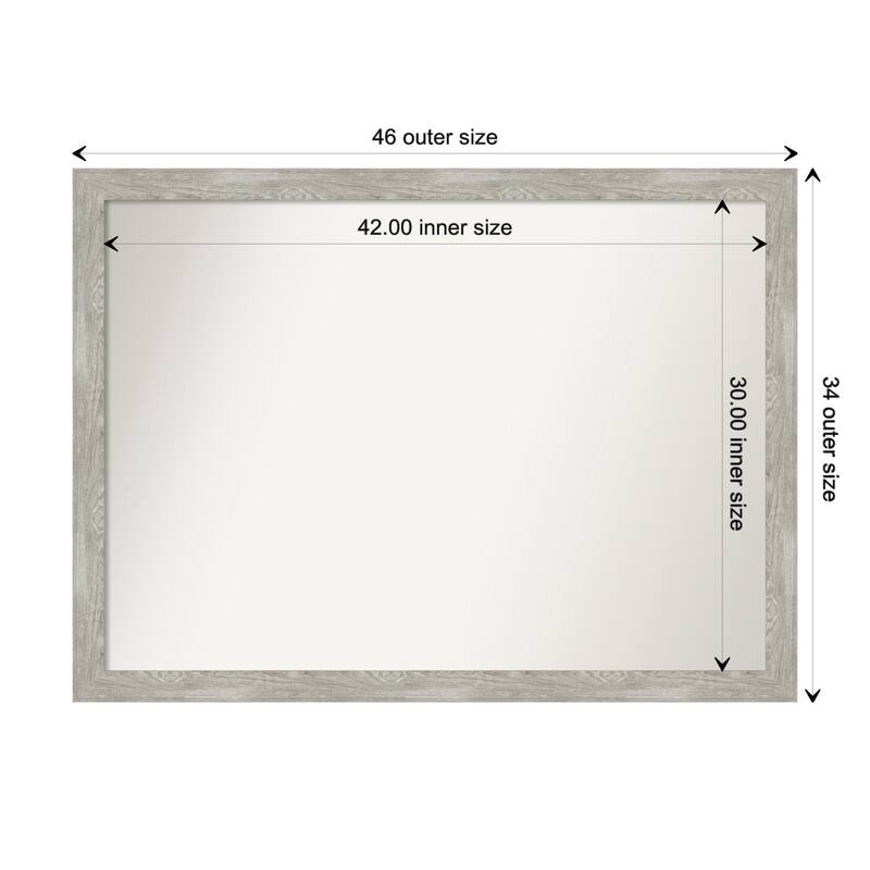 Dove Greywash Narrow Framed Non-Beveled Custom Wall Mirror, Bathroom Vanity Mirror - Outer Size: 45.5 x 33.5