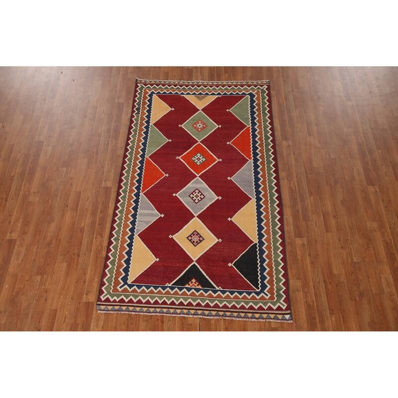 Kilim Qashqai Persian Vintage Area Rug Flatweave Wool Carpet - 4'6"x 7'10"