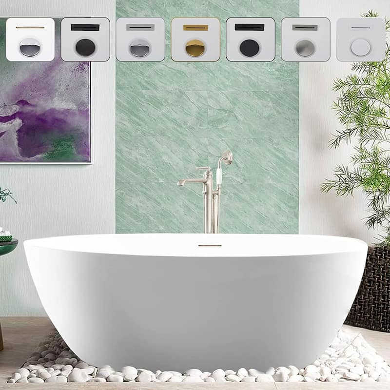 Vanity Art 58.5" X 32.3" White Acrylic Freestanding Bathtub