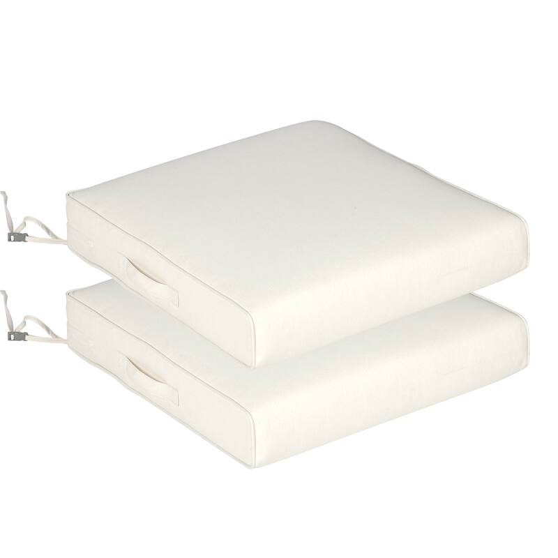 Aoodor Patio Chair Cushions Set of 2, Water Resistant Outdoor Seat Cushions with Handle and Ties, Square Corner Cushions - 24"x24" - Ivory White