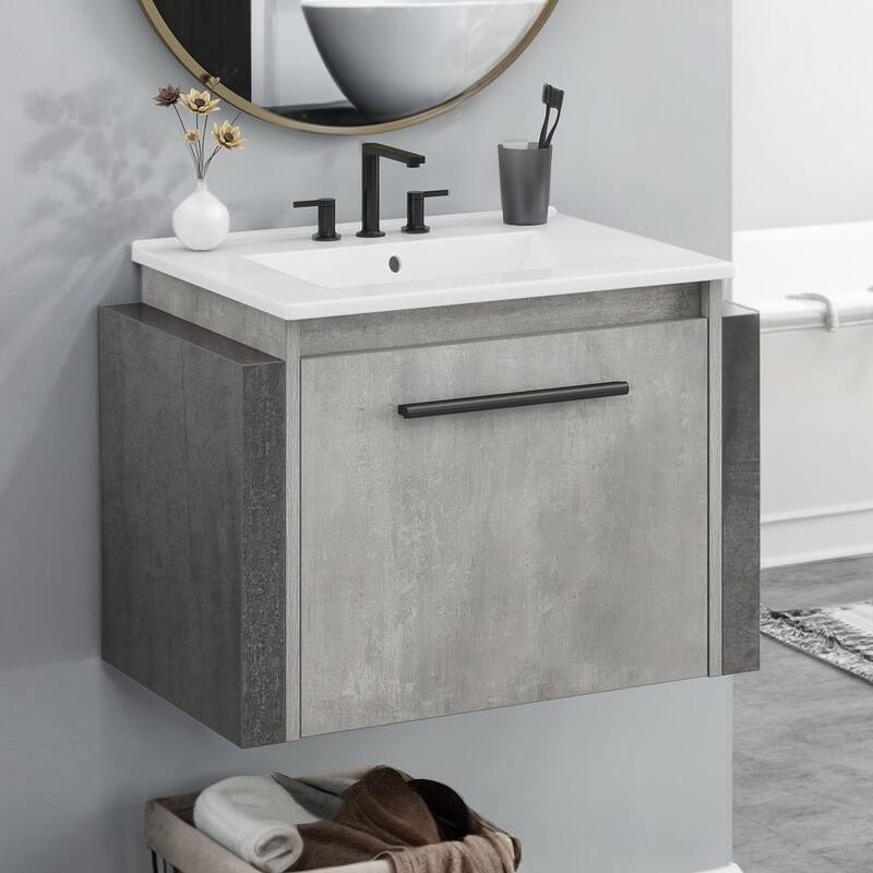 Moasis Wall Mounted Bathroom Vanity Cabinet with Ceramic Sink