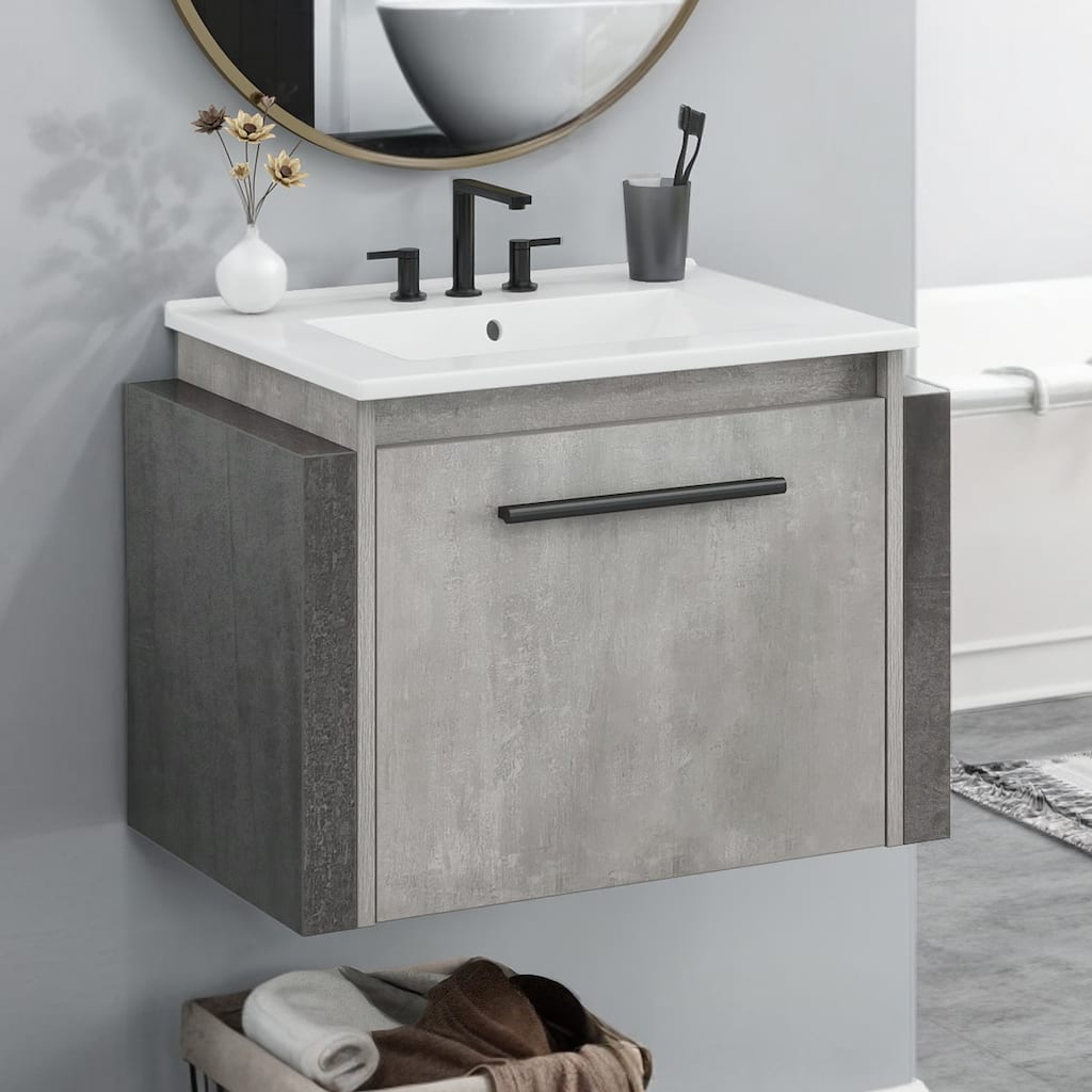 Moasis Wall Mounted Bathroom Vanity Cabinet with Ceramic Sink