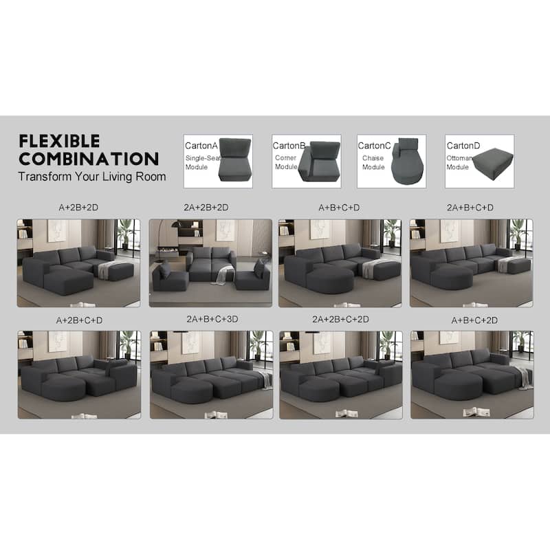 104.3" Yarn Fleece U-Shaped Sleeper Sectional Sofa with Ottoman