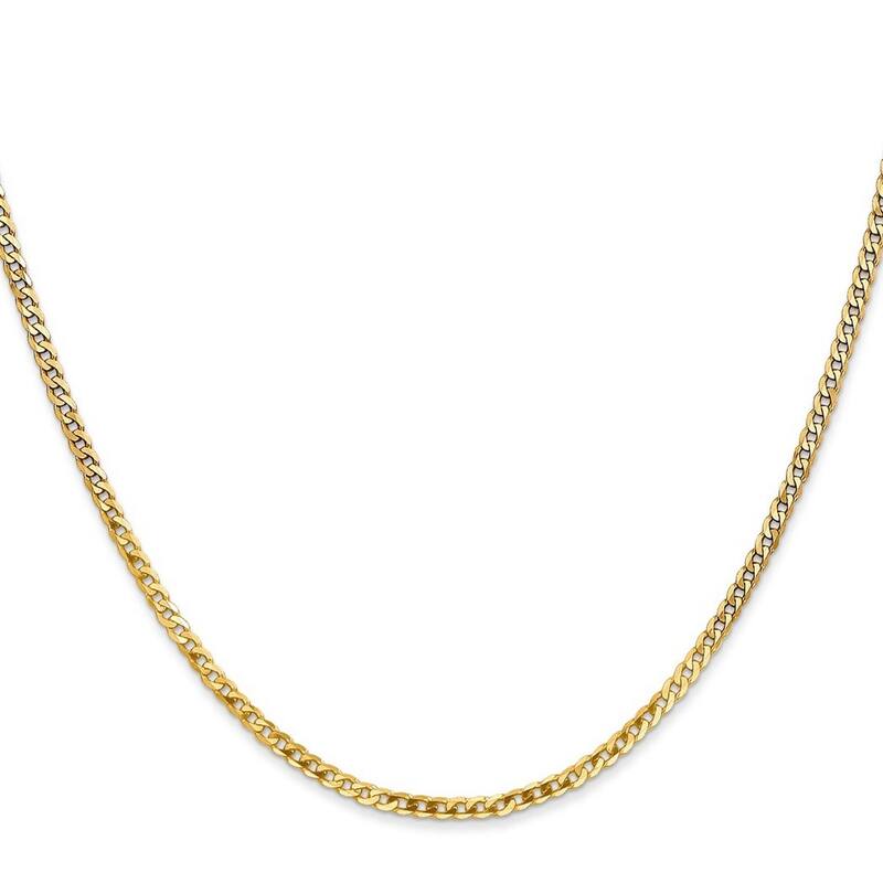 Curata 14k Yellow Gold Solid Polished Lobster Claw Closure 2.2mm Beveled Curb Chain Bracelet 7 Inch