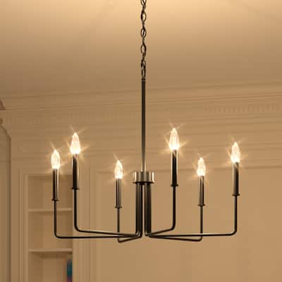 Acroma 6-light Farmhouse Black Linear Candle Chandelier - 28.75 inches
