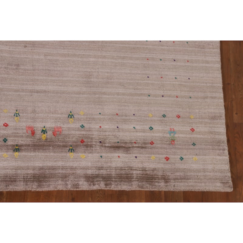 Striped Beige Gabbeh Oriental Area Rug Handmade Wool Carpet - 7'5" x 9'9"