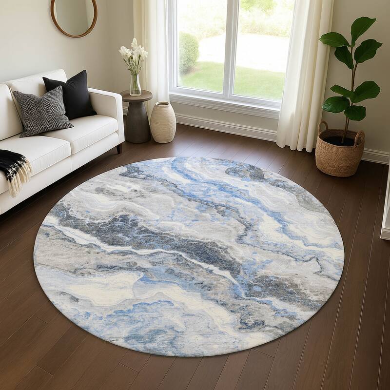 Premium Washable Super Soft Abstract Marble Mayfield Rug - Blue - 8' x 8'