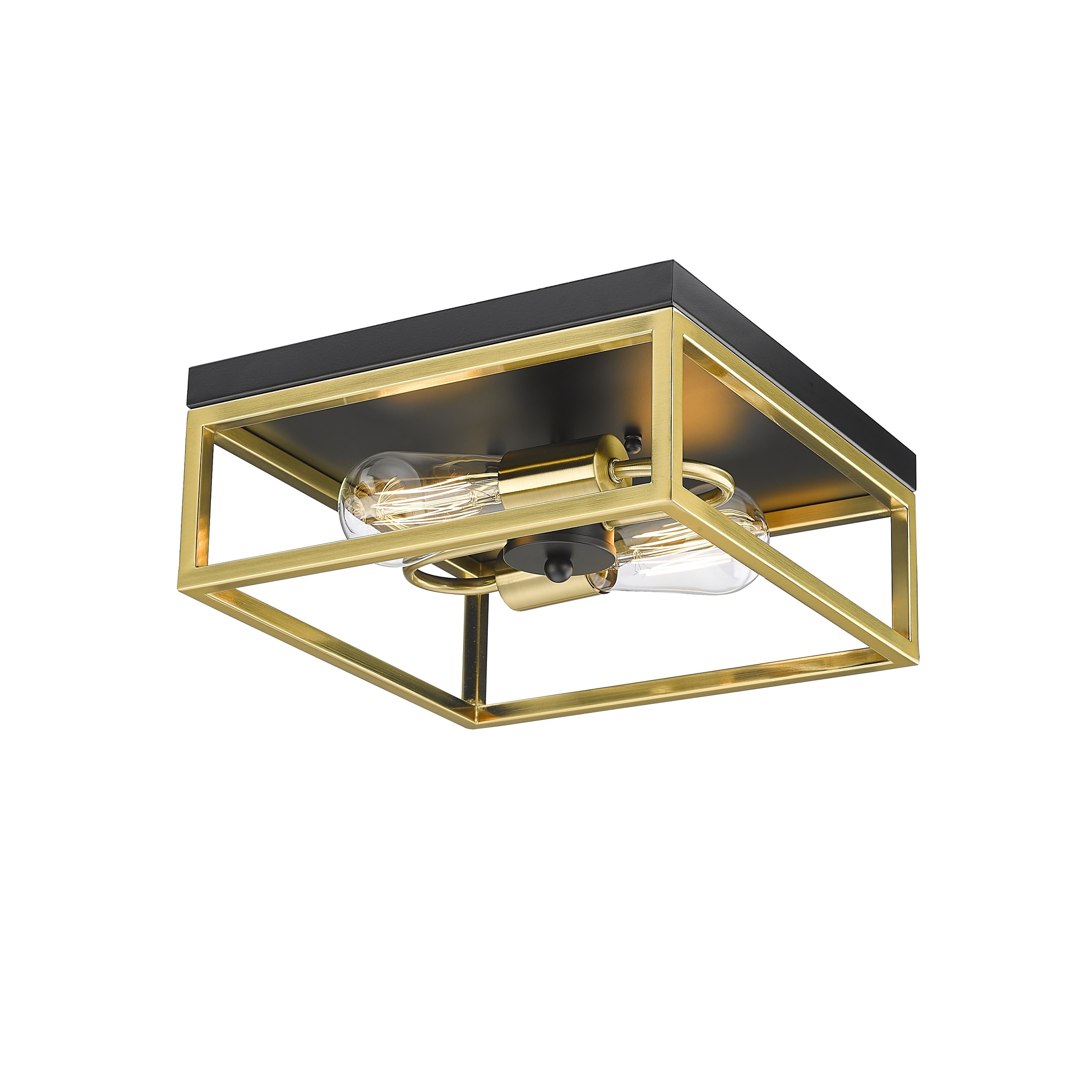 Transitional 2-Light Black And Gold Square Flush Mount