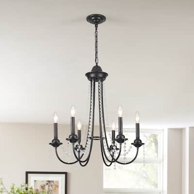 6-Light Candlestick Hanging Crystal Linear Chandelier Lighting for Kitchen Island